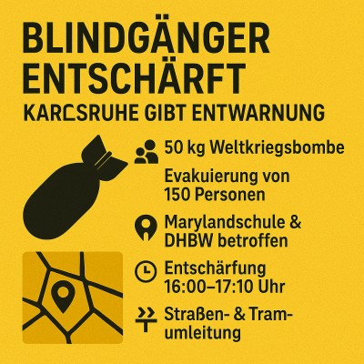Blindgänger nahe Marylandschule in Karlsruhe erfolgreich entschärft